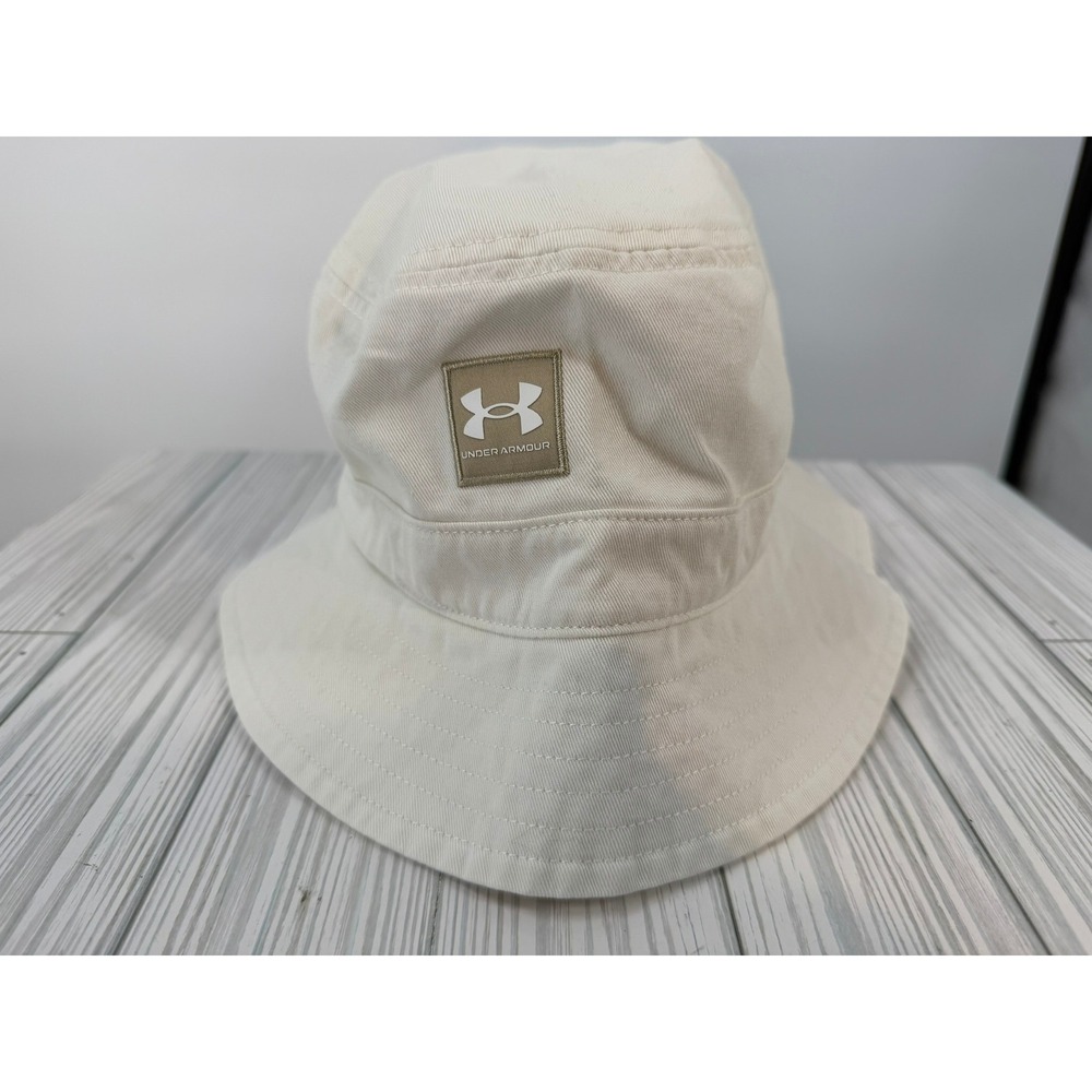 Under Armour Bucket Hat‎ White Cotton Twill Logo Patch 1376704 M/L NEW